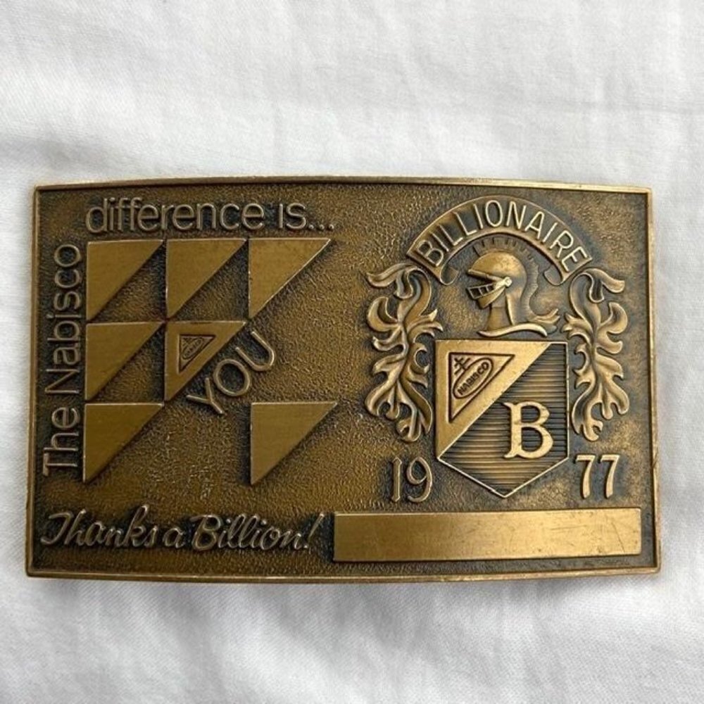 VTG Nabisco Brass Belt Buckle Billionaire 1977
